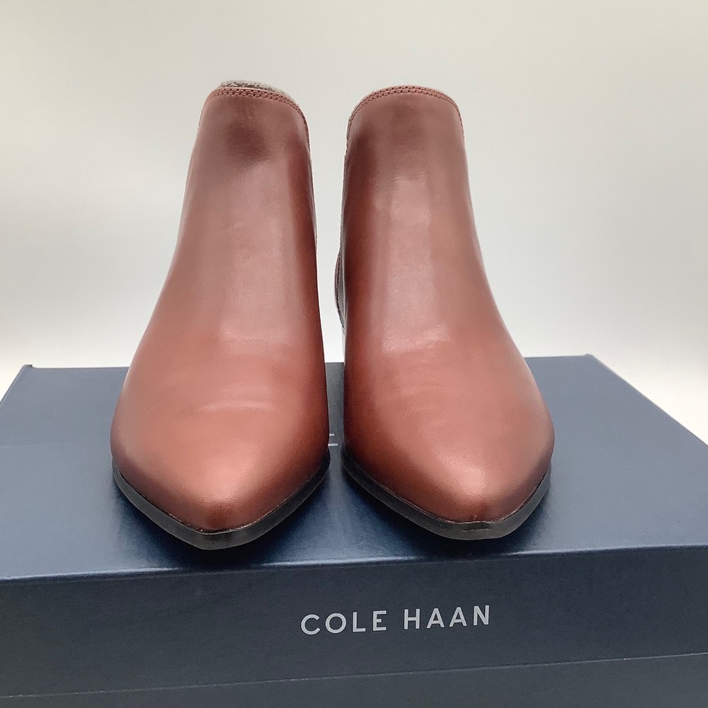 Cole Haan Hara Bootie W31393 Dark Cuoio Leather Pointed Toe Ankle‎ Boots Size 10